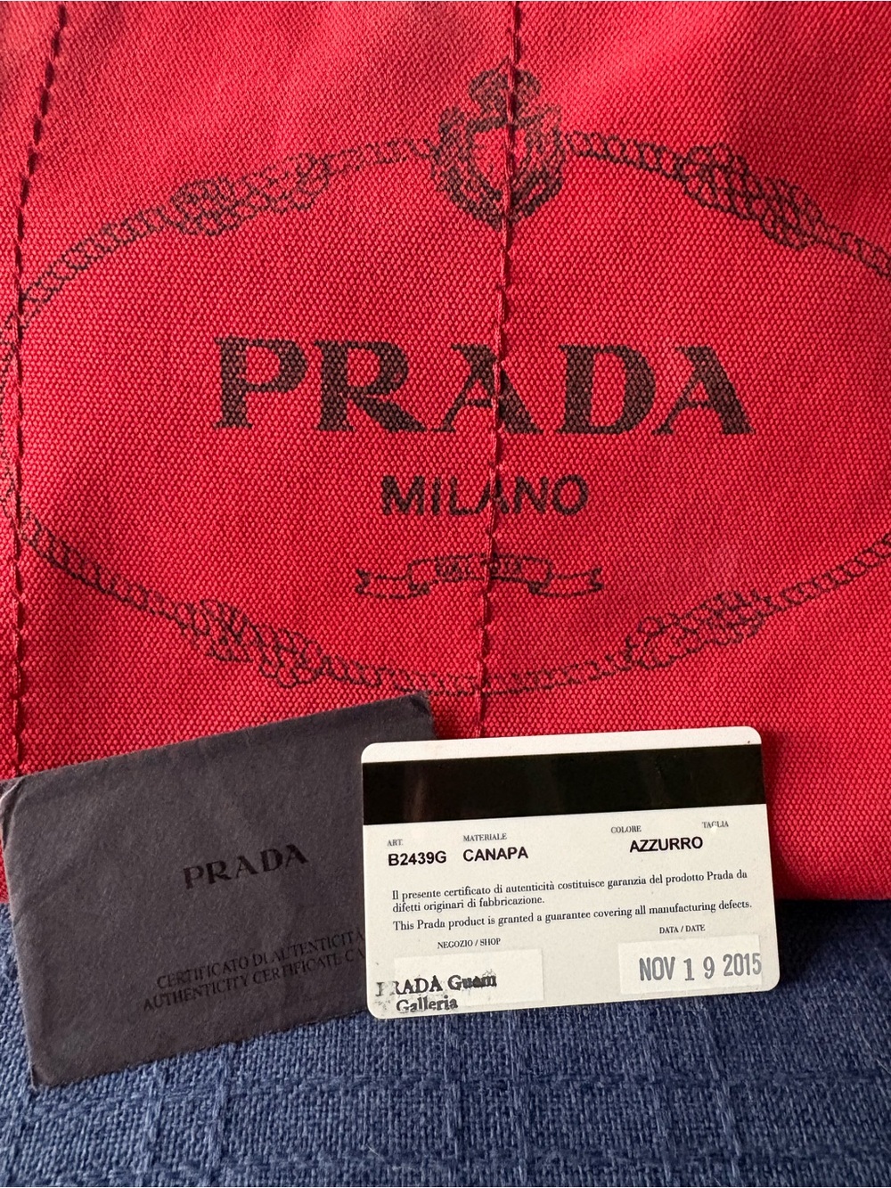 Authentic PRADA Canapa Small Canvas Tote Bag Rosso Red B2439G w/ Auth Card - Picture 2 of 12